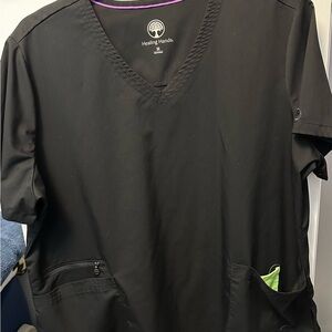 Healing Hands Women's Black Stretchy V-Neck Scrub Top